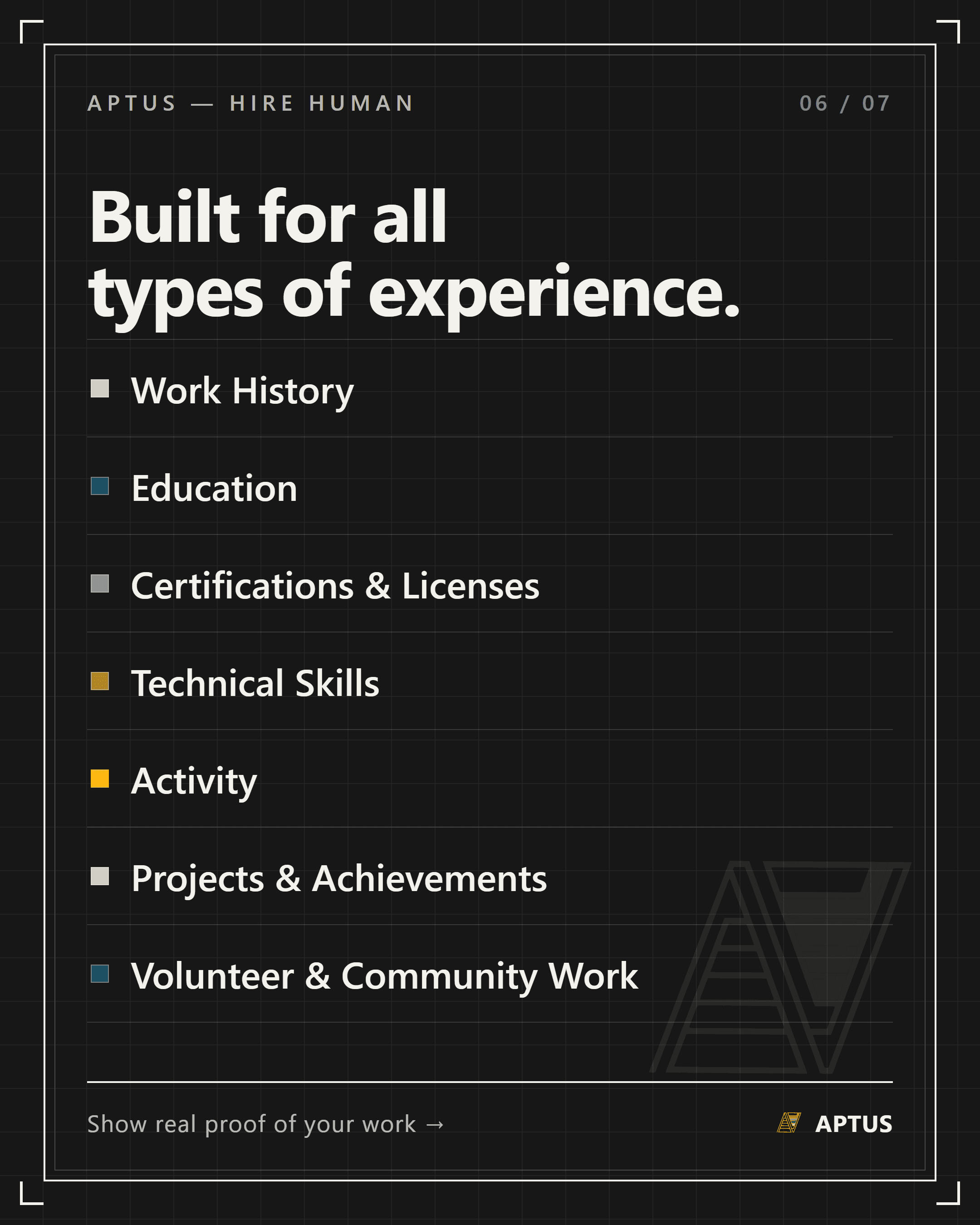 Aptus is built for all types of experience.